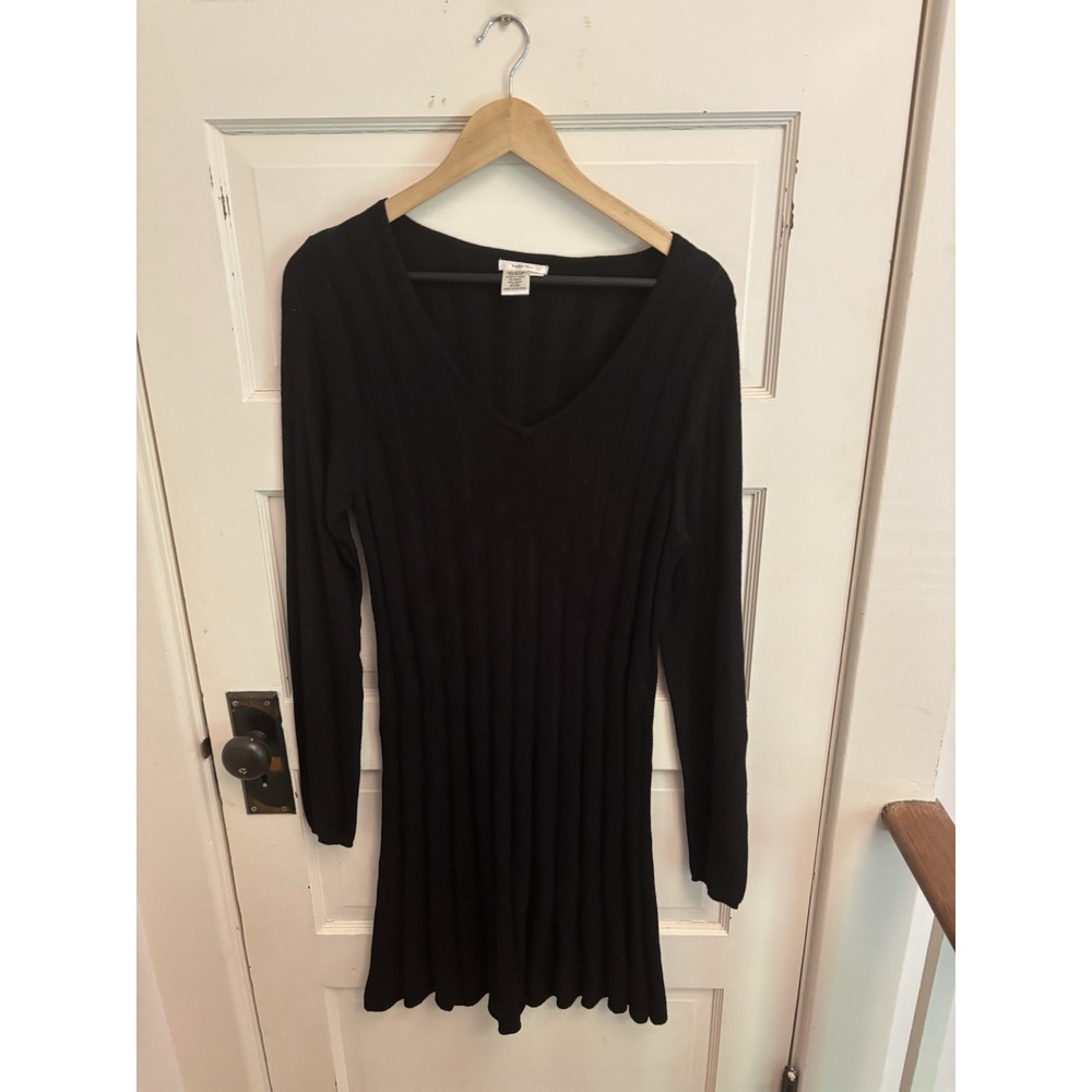 Sophie Max‎ Women's Black V-Neck Long Sleeved Ribbed Sweater Dress Size Large